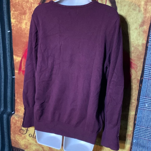 JM COLLECTION-women’s violet long sleeve button-cuff crewneck sweater - Picture 6 of 10